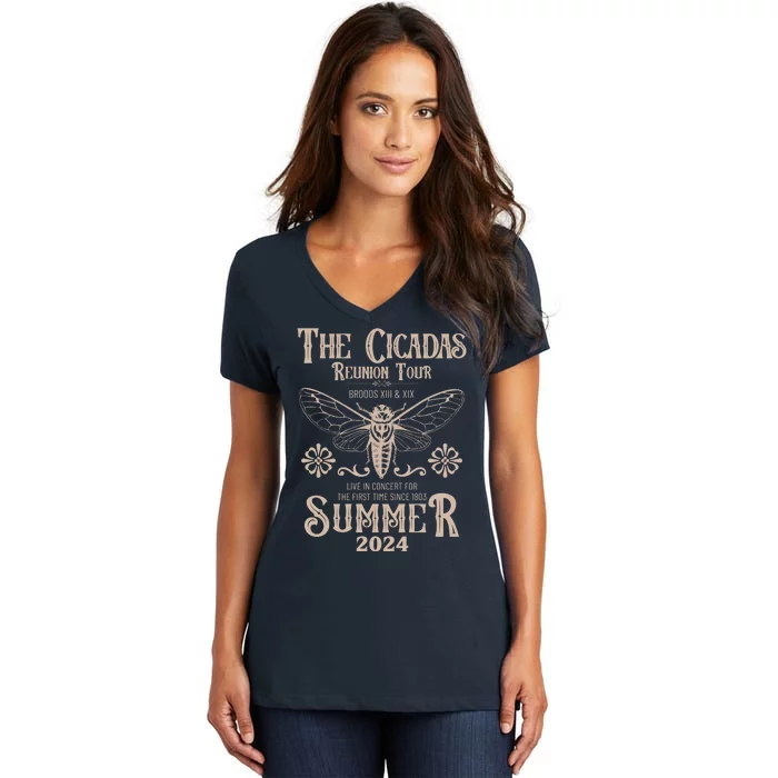 Vintage The Cicadas Reunion Tour Broods Xiii And Xix Summer 2024 Women's V-Neck T-Shirt