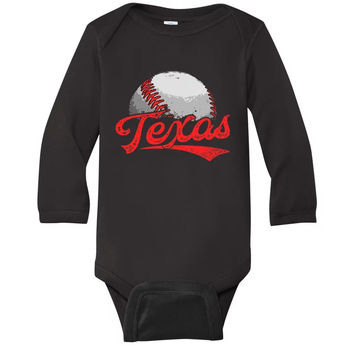 Vintage Texas Cityscape Baseball Lover For Baby Long Sleeve Bodysuit