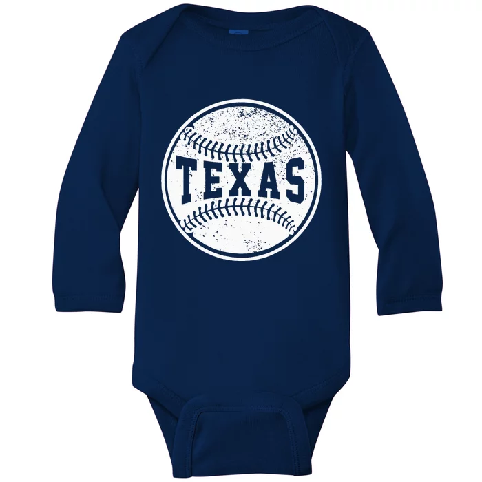 Vintage Texas Cityscape Baseball Lover Player And Fans Baby Long Sleeve Bodysuit