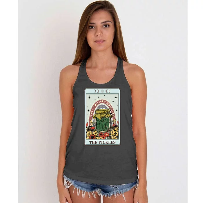 Vintage Tarot Card The Pickles Funny National Pickle Day Women's Knotted Racerback Tank