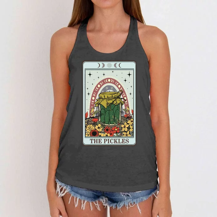 Vintage Tarot Card The Pickles Funny National Pickle Day Women's Knotted Racerback Tank