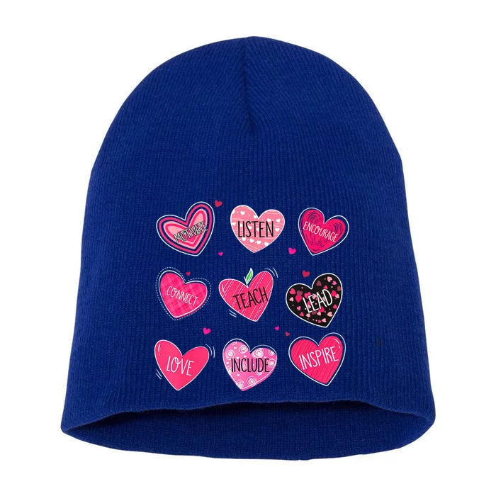 Valentine Teacher Conversation Hearts Teacher Vday Clothes Gift Short Acrylic Beanie