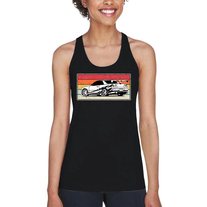 Vintage Tuner Car Skyline Graphic Retro Racing Drift Car Women's Racerback Tank