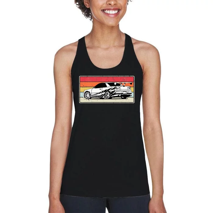 Vintage Tuner Car Skyline Graphic Retro Racing Drift Car Women's Racerback Tank