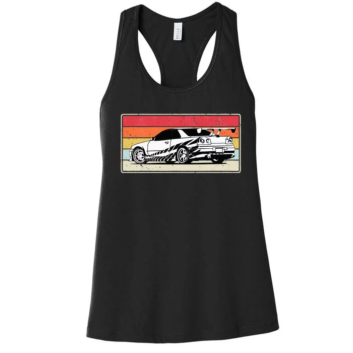 Vintage Tuner Car Skyline Graphic Retro Racing Drift Car Women's Racerback Tank