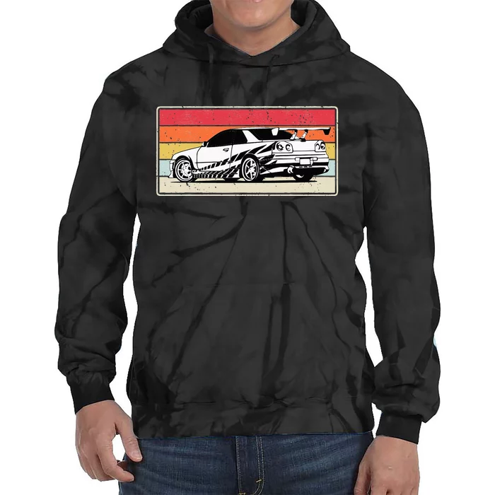 Vintage Tuner Car Skyline Graphic Retro Racing Drift Car Tie Dye Hoodie