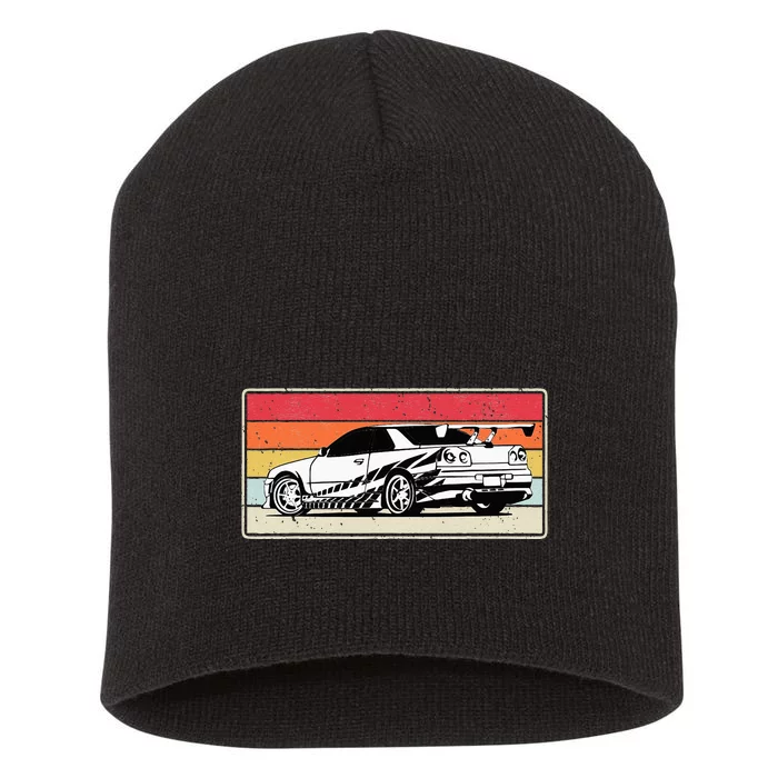 Vintage Tuner Car Skyline Graphic Retro Racing Drift Car Short Acrylic Beanie