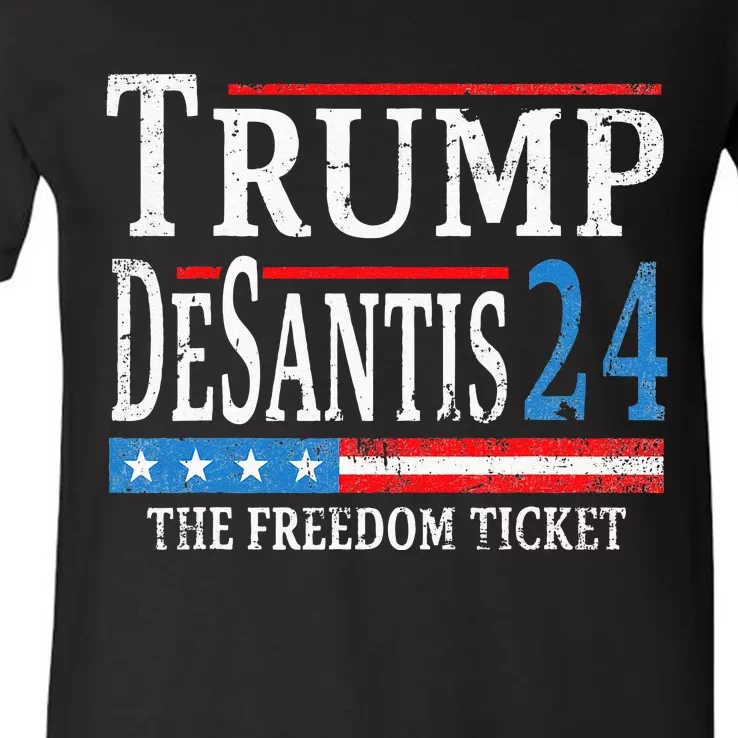 Vintage Trump Desantis 2024 The Freedom Ticket USA Flag V-Neck T-Shirt