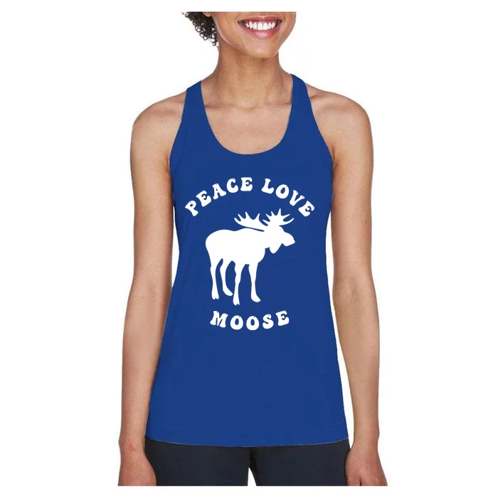 Vintage Tie Dye Peace Love Moose Lover Silhouette Retro Font Great Gift Women's Racerback Tank