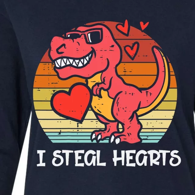 Valentines Trex Dino I Steal Hearts Retro Boy Womens Cotton Relaxed Long Sleeve T-Shirt