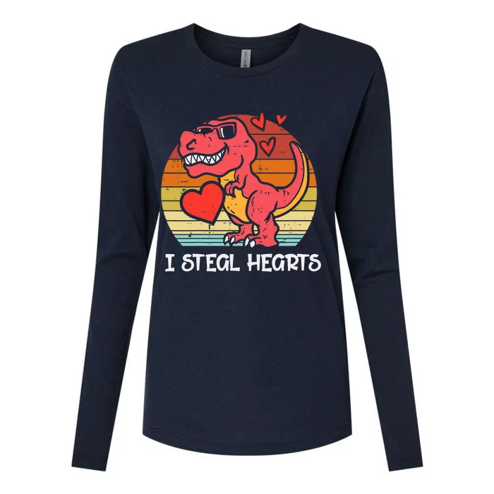 Valentines Trex Dino I Steal Hearts Retro Boy Womens Cotton Relaxed Long Sleeve T-Shirt