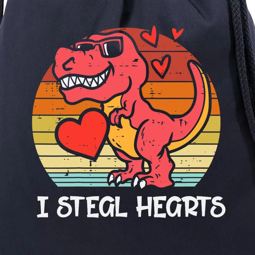 Valentines Trex Dino I Steal Hearts Retro Boy Drawstring Bag