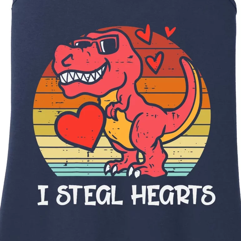 Valentines Trex Dino I Steal Hearts Retro Boy Ladies Essential Tank