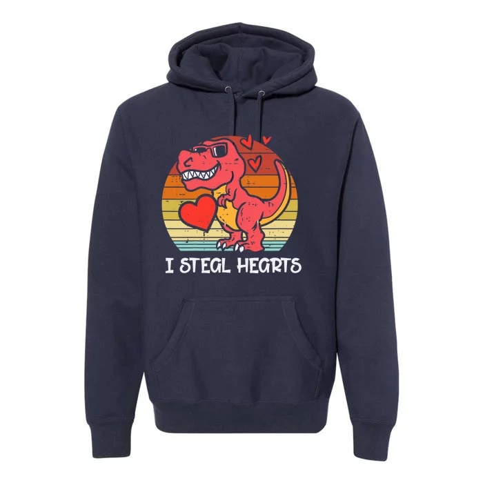 Valentines Trex Dino I Steal Hearts Retro Boy Premium Hoodie