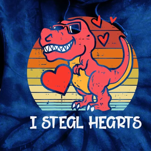 Valentines Trex Dino I Steal Hearts Retro Boy Tie Dye Hoodie