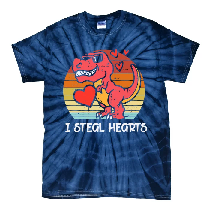 Valentines Trex Dino I Steal Hearts Retro Boy Tie-Dye T-Shirt