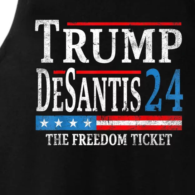 Vintage Trump Desantis 2024 The Freedom Ticket USA Flag Ladies Tri-Blend Wicking Tank