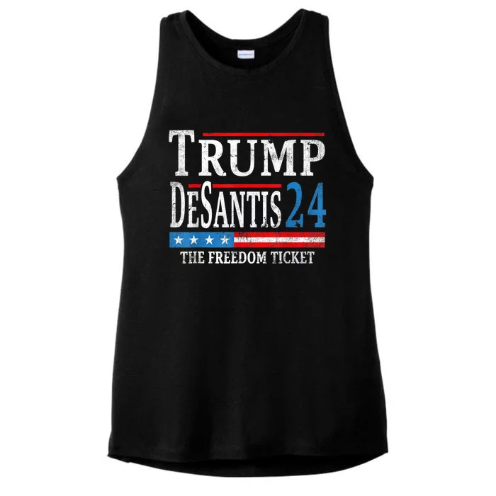 Vintage Trump Desantis 2024 The Freedom Ticket USA Flag Ladies Tri-Blend Wicking Tank