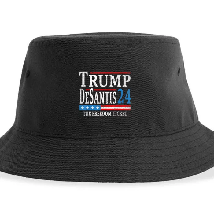 Vintage Trump Desantis 2024 The Freedom Ticket USA Flag Sustainable Bucket Hat