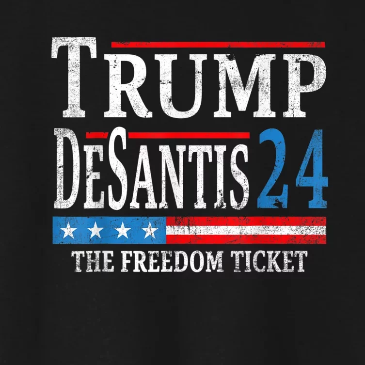 Vintage Trump Desantis 2024 The Freedom Ticket USA Flag Women's Crop Top Tee