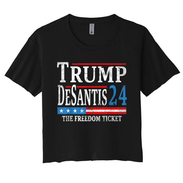 Vintage Trump Desantis 2024 The Freedom Ticket USA Flag Women's Crop Top Tee