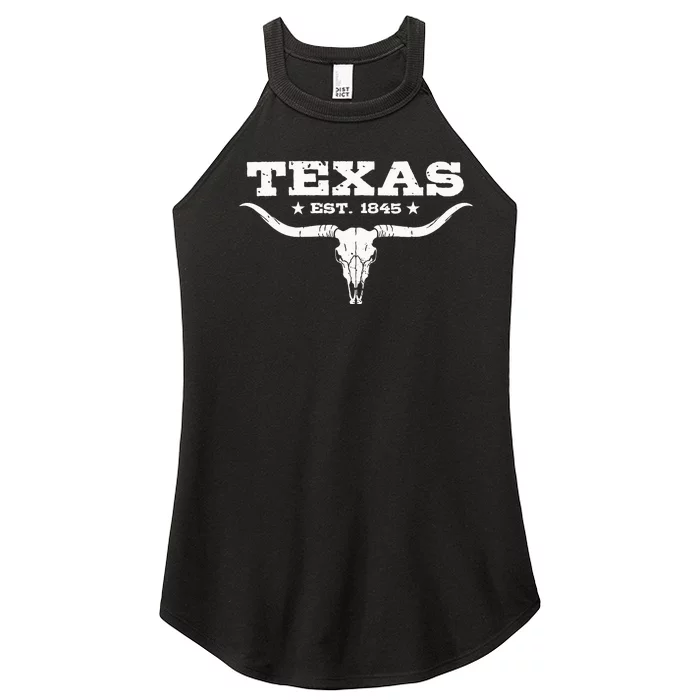 Vintage Texas Distressed Est. 1845 Longhorn Bull Women’s Perfect Tri Rocker Tank