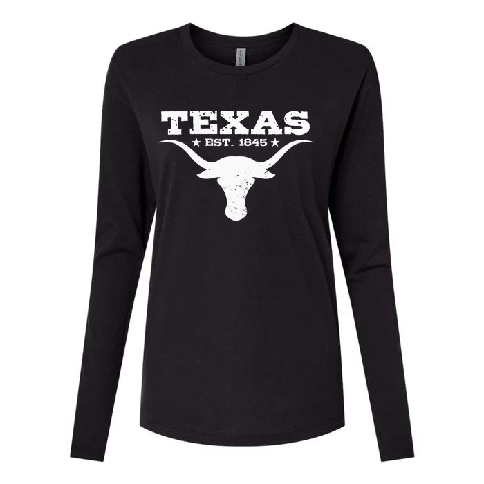 Vintage Texas Distressed Est. 1845 Longhorn Bull Womens Cotton Relaxed Long Sleeve T-Shirt