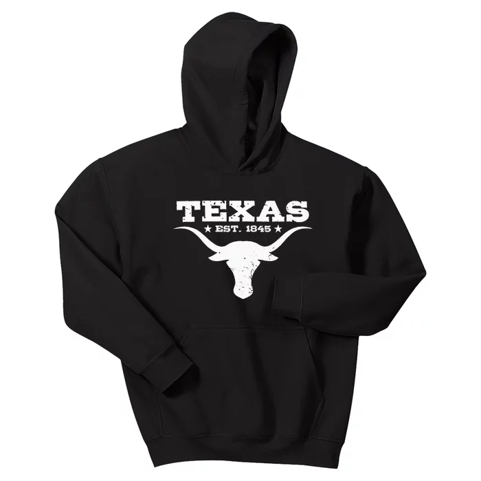 Vintage Texas Distressed Est. 1845 Longhorn Bull Kids Hoodie