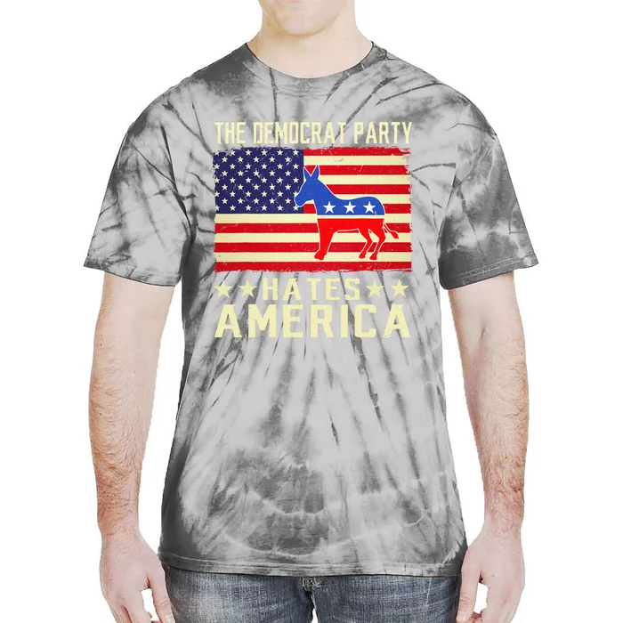 vintage The Democrat Party Hates America Donkey Tie-Dye T-Shirt