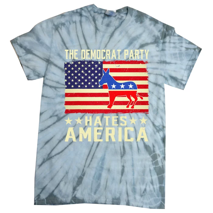 vintage The Democrat Party Hates America Donkey Tie-Dye T-Shirt