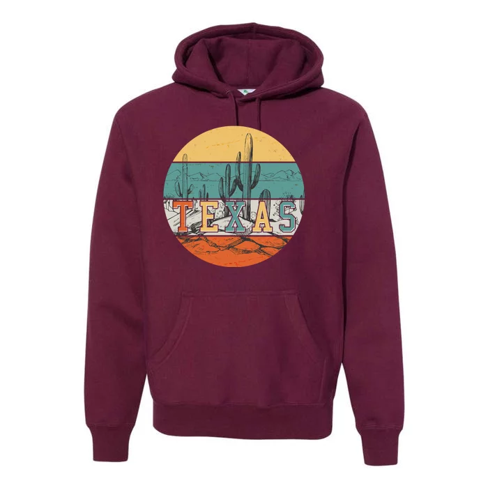 VIntage Texas Desert Cactus Emblem Premium Hoodie