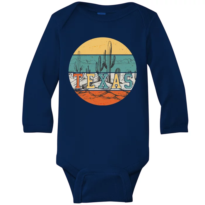 VIntage Texas Desert Cactus Emblem Baby Long Sleeve Bodysuit