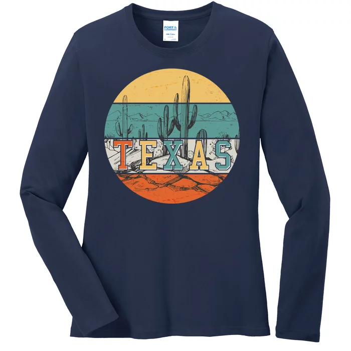 VIntage Texas Desert Cactus Emblem Ladies Long Sleeve Shirt