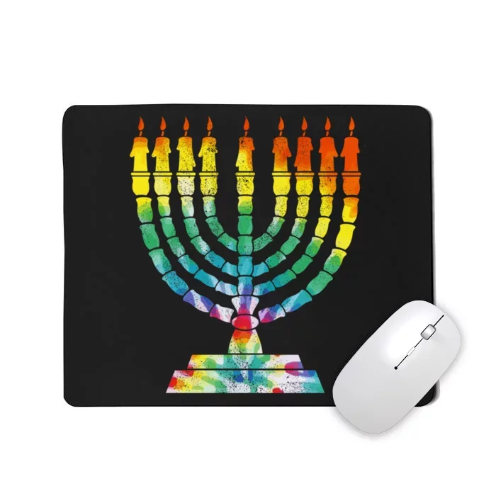 Vintage Tie Dye Hanukkah Menorah Long Sleeve Mousepad