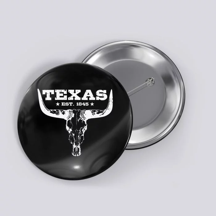 Vintage Texas Distressed Est. 1845 Longhorn Bull Button