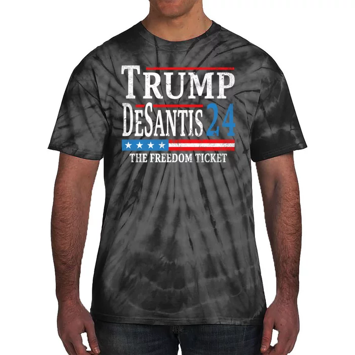 Vintage Trump Desantis 2024 The Freedom Ticket USA Flag Tie-Dye T-Shirt