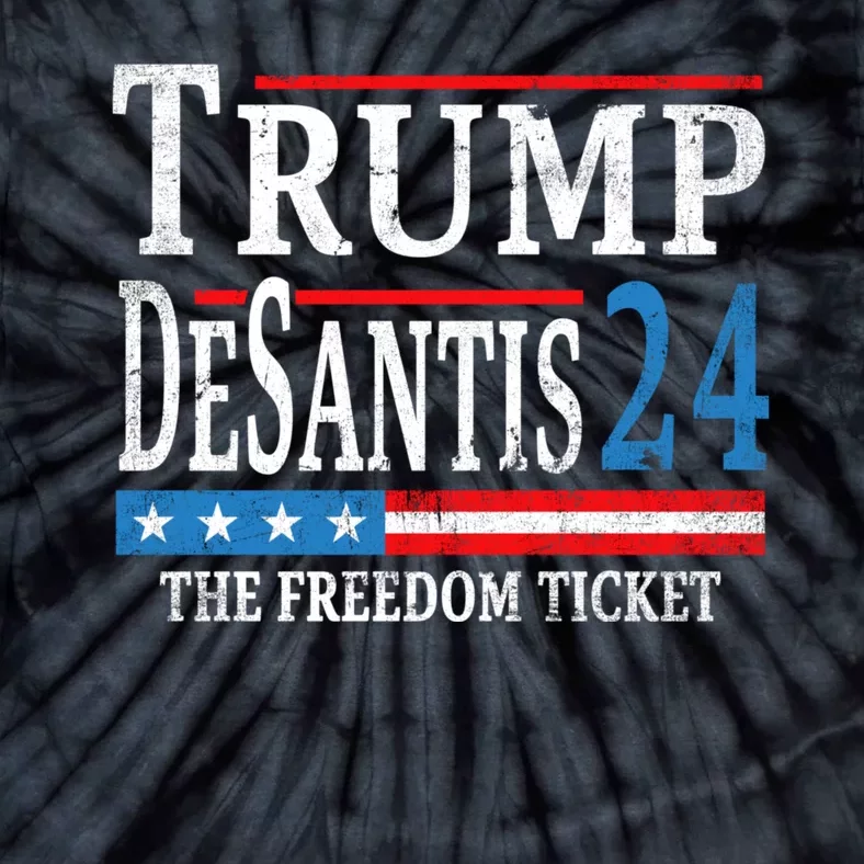 Vintage Trump Desantis 2024 The Freedom Ticket USA Flag Tie-Dye T-Shirt