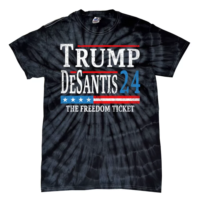 Vintage Trump Desantis 2024 The Freedom Ticket USA Flag Tie-Dye T-Shirt