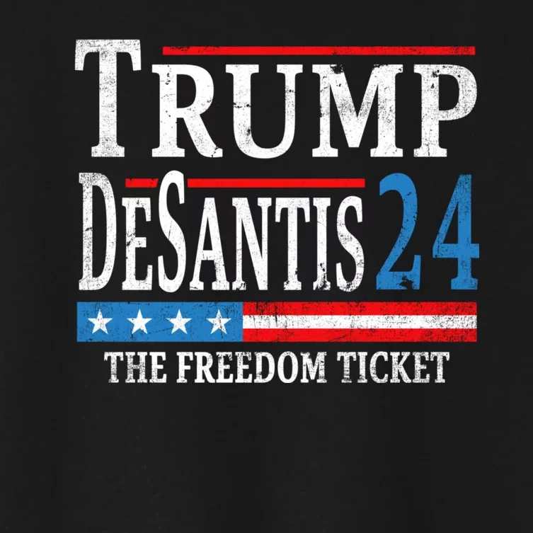 Vintage Trump Desantis 2024 The Freedom Ticket USA Flag Women's Crop Top Tee