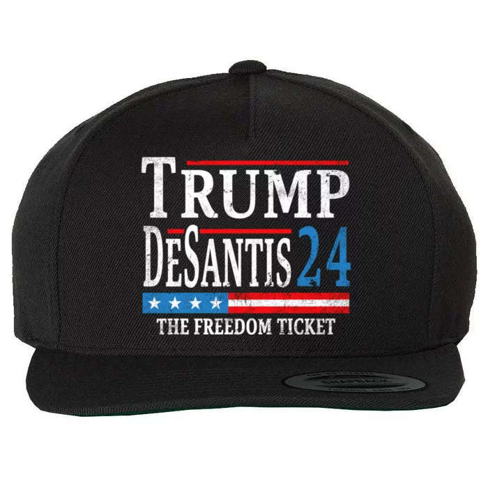 Vintage Trump Desantis 2024 The Freedom Ticket USA Flag Wool Snapback Cap