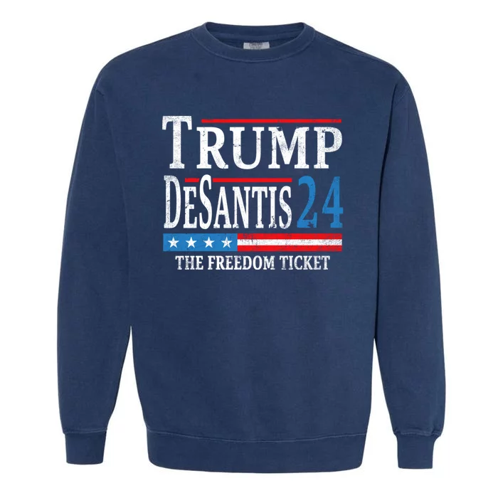 Vintage Trump Desantis 2024 The Freedom Ticket USA Flag Garment-Dyed Sweatshirt