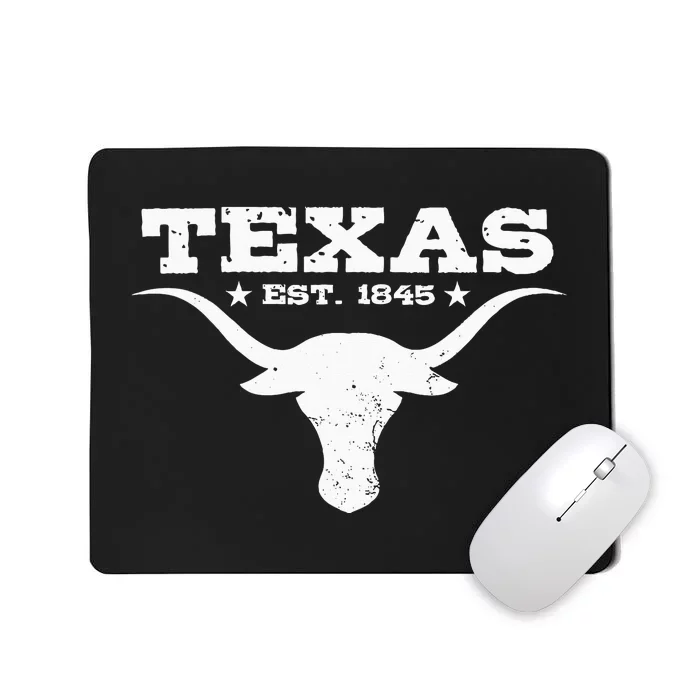 Vintage Texas Distressed Est. 1845 Longhorn Bull = Mousepad