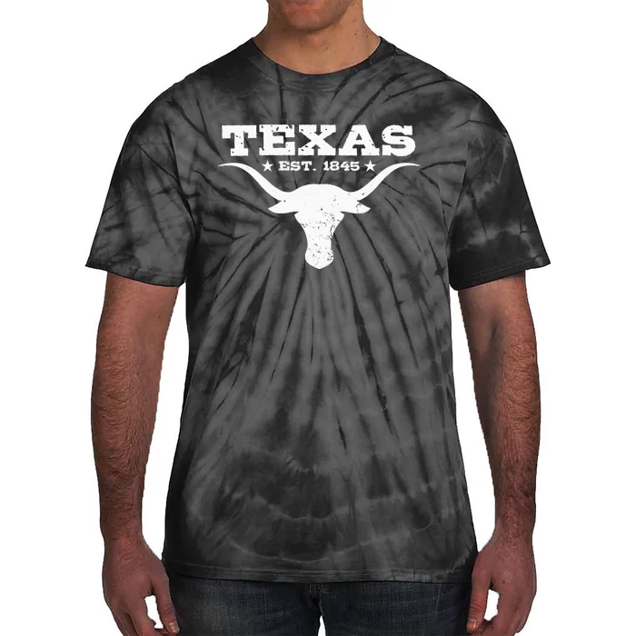 Vintage Texas Distressed Est. 1845 Longhorn Bull = Tie-Dye T-Shirt