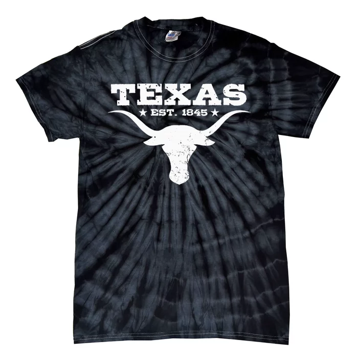 Vintage Texas Distressed Est. 1845 Longhorn Bull = Tie-Dye T-Shirt