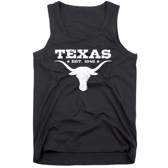 Vintage Texas Distressed Est. 1845 Longhorn Bull = Tank Top