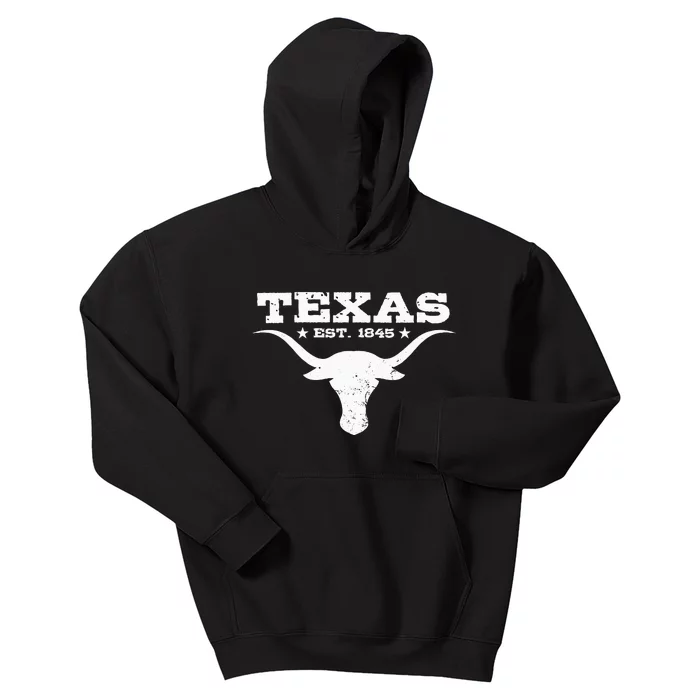 Vintage Texas Distressed Est. 1845 Longhorn Bull = Kids Hoodie