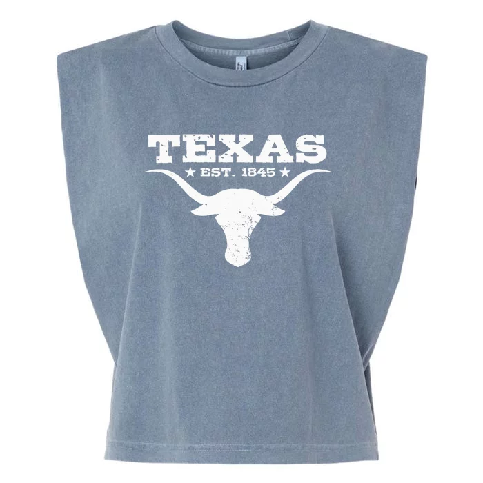 Vintage Texas Distressed Est. 1845 Longhorn Bull = Garment-Dyed Women's Muscle Tee