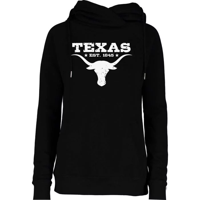 Vintage Texas Distressed Est. 1845 Longhorn Bull Womens Funnel Neck Pullover Hood