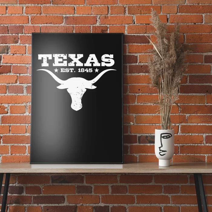 Vintage Texas Distressed Est. 1845 Longhorn Bull Poster