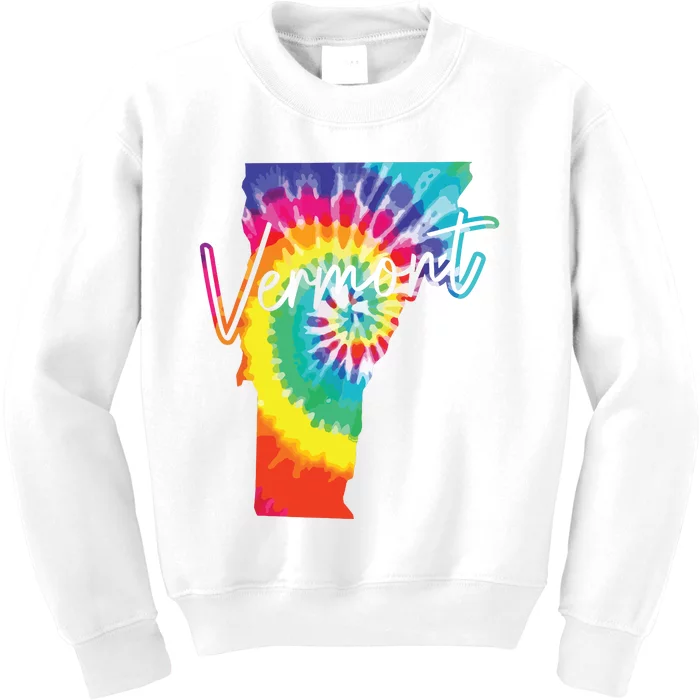 Vermont Tie Dye State Map Pride Hippie Vintage Retro Kids Sweatshirt